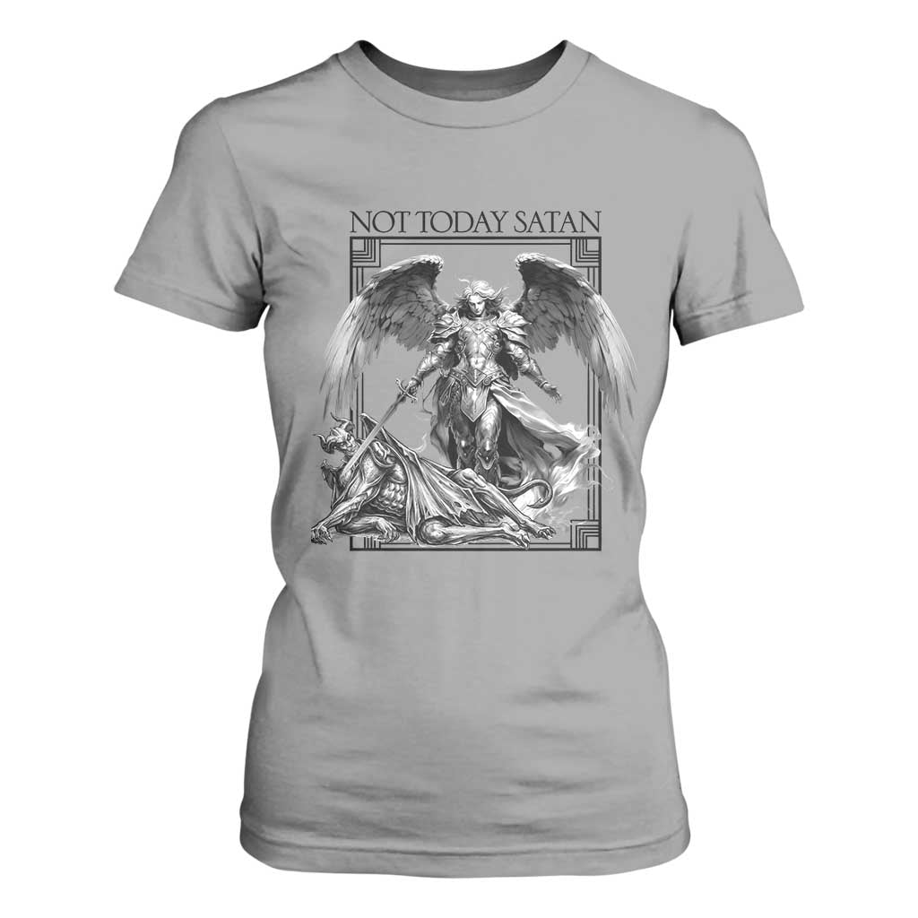 Funny Saint Michael Defeating Satan T Shirt For Women Not Today Satan TS12 Sport Gray Print Your Wear