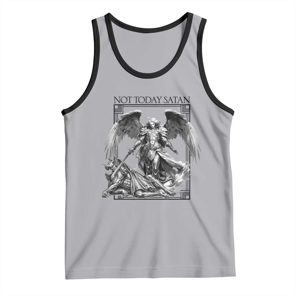 Funny Saint Michael Defeating Satan Tank Top Not Today Satan TS12 Athletic Heather Black Print Your Wear