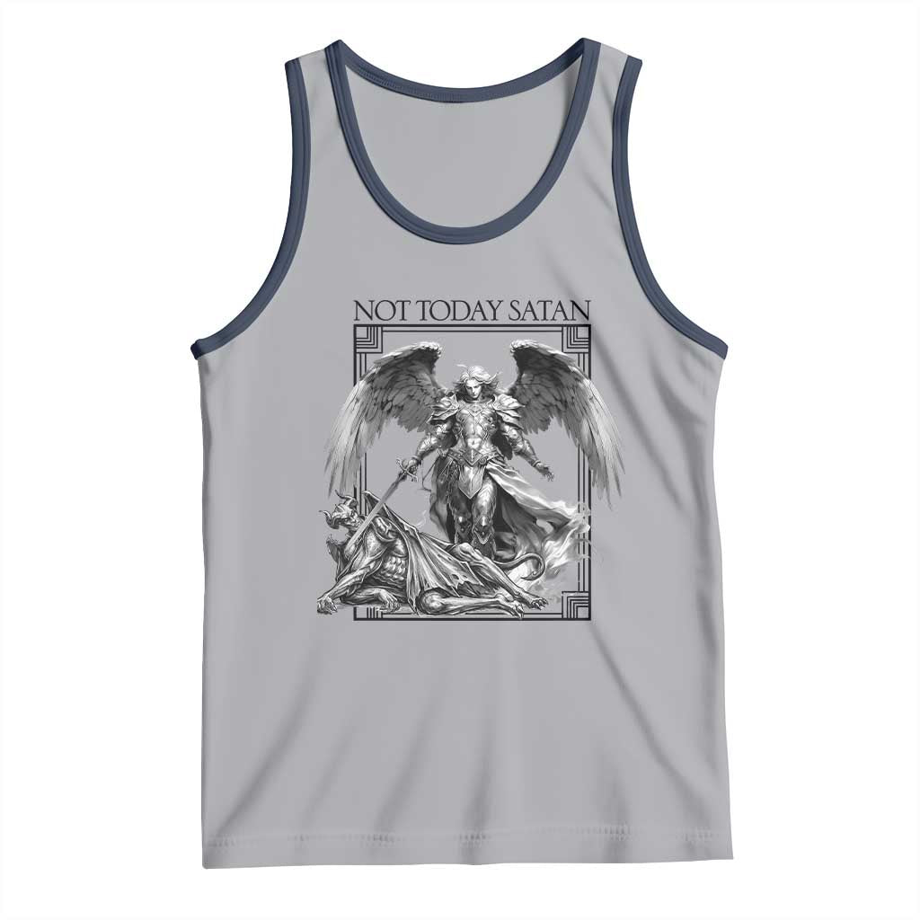 Funny Saint Michael Defeating Satan Tank Top Not Today Satan TS12 Athletic Heather Navy Print Your Wear