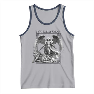 Funny Saint Michael Defeating Satan Tank Top Not Today Satan TS12 Athletic Heather Navy Print Your Wear