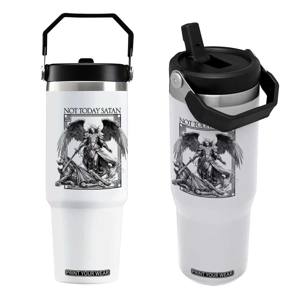 Funny Saint Michael Defeating Satan Flip Straw Tumbler Not Today Satan TS12 One Size: 30 oz White Print Your Wear