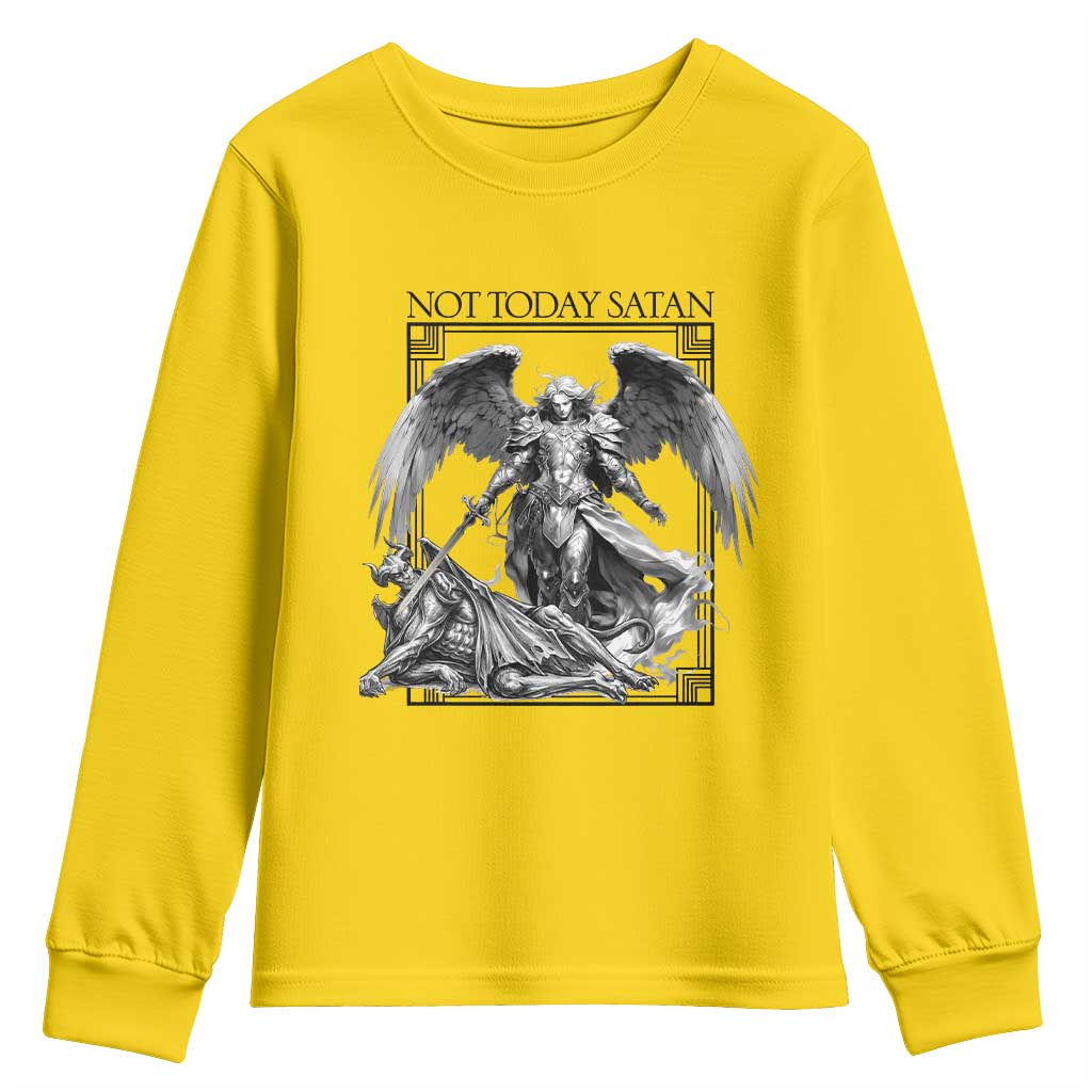 Funny Saint Michael Defeating Satan Youth Sweatshirt Not Today Satan TS12 Daisy Print Your Wear