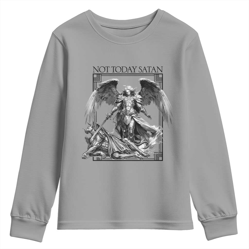 Funny Saint Michael Defeating Satan Youth Sweatshirt Not Today Satan TS12 Sport Gray Print Your Wear