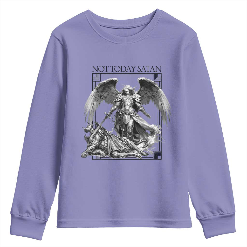 Funny Saint Michael Defeating Satan Youth Sweatshirt Not Today Satan TS12 Violet Print Your Wear