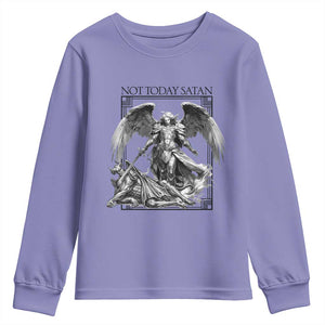 Funny Saint Michael Defeating Satan Youth Sweatshirt Not Today Satan TS12 Violet Print Your Wear