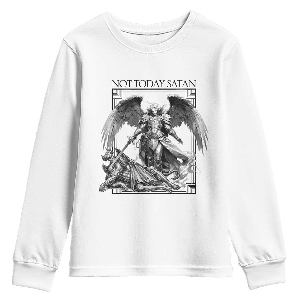 Funny Saint Michael Defeating Satan Youth Sweatshirt Not Today Satan TS12 White Print Your Wear