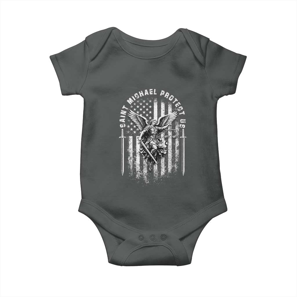 Vintage Saint Michael Archangel Protect Us Prayer Baby Onesie TS12 Dark Heather Print Your Wear