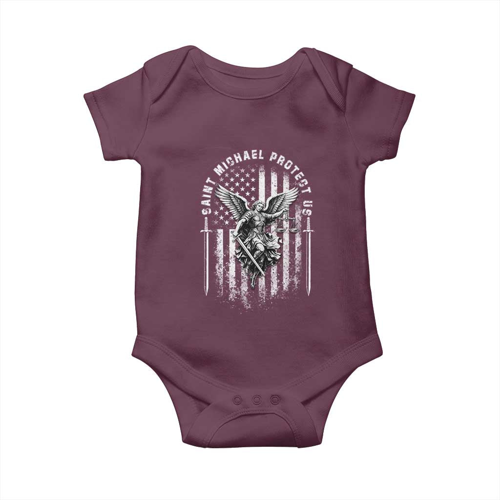 Vintage Saint Michael Archangel Protect Us Prayer Baby Onesie TS12 Maroon Print Your Wear