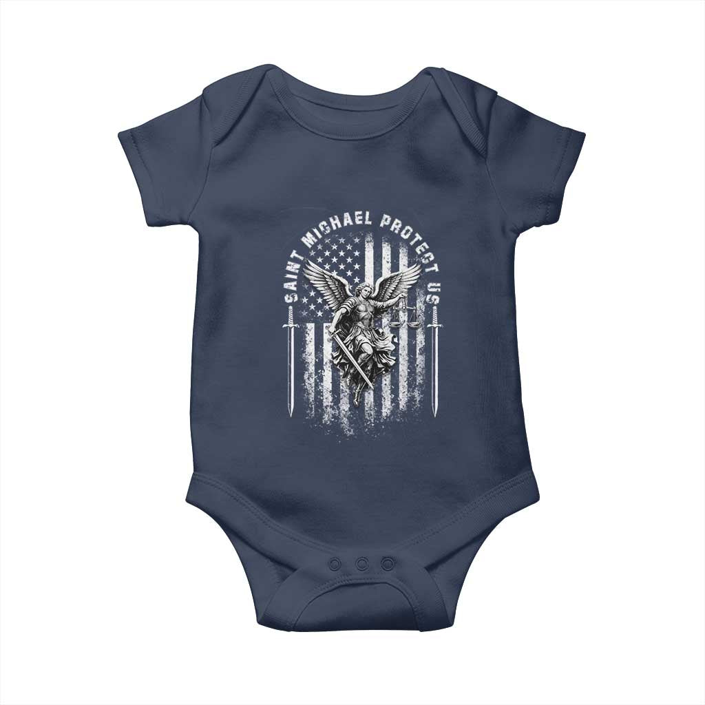 Vintage Saint Michael Archangel Protect Us Prayer Baby Onesie TS12 Navy Print Your Wear