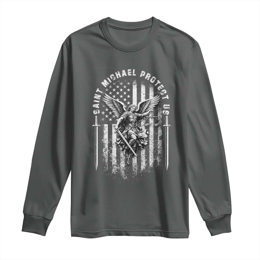 Vintage Saint Michael Archangel Protect Us Prayer Long Sleeve Shirt TS12 Dark Heather Print Your Wear