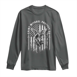 Vintage Saint Michael Archangel Protect Us Prayer Long Sleeve Shirt TS12 Dark Heather Print Your Wear