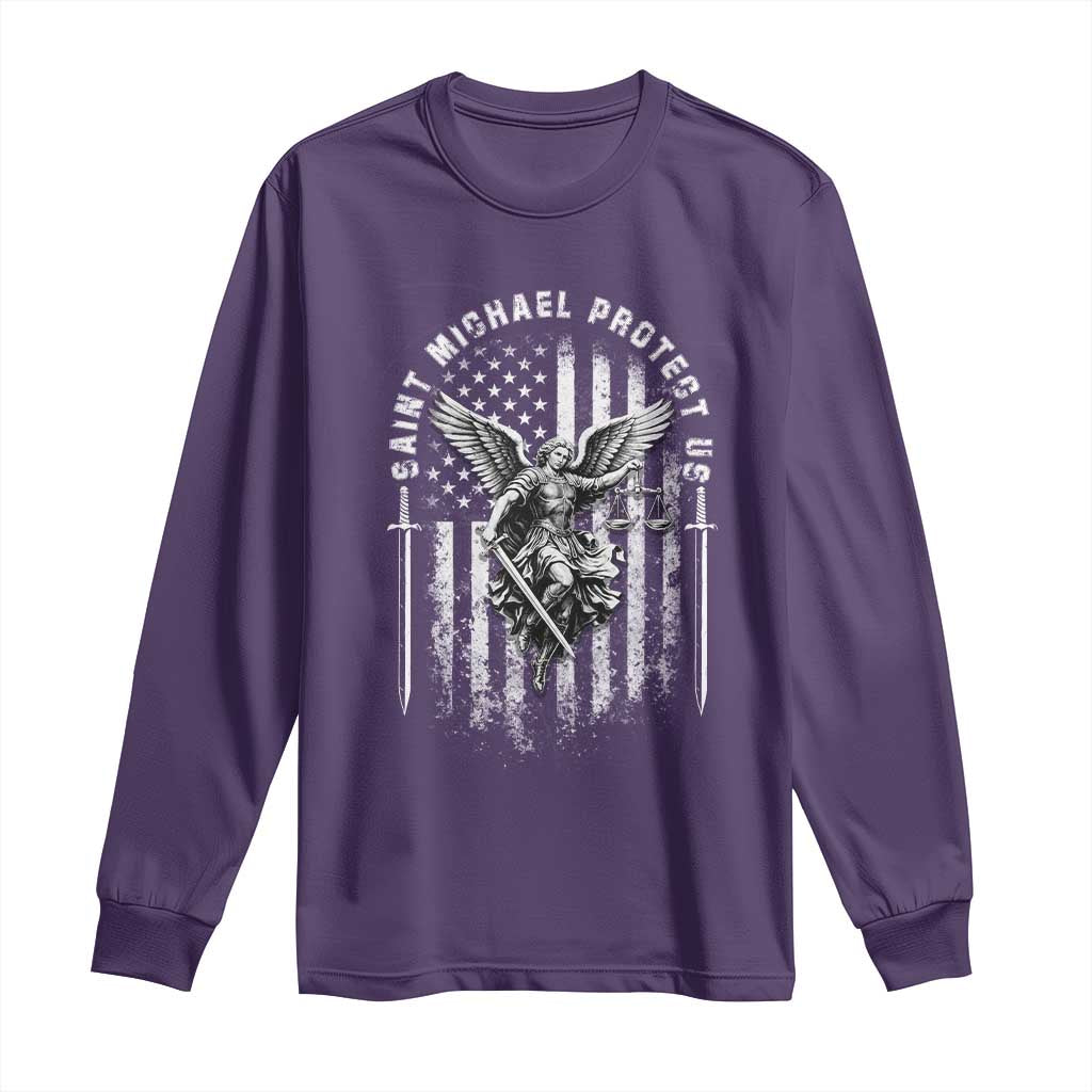 Vintage Saint Michael Archangel Protect Us Prayer Long Sleeve Shirt TS12 Purple Print Your Wear