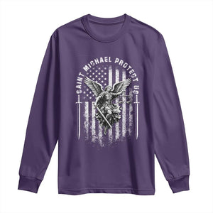 Vintage Saint Michael Archangel Protect Us Prayer Long Sleeve Shirt TS12 Purple Print Your Wear