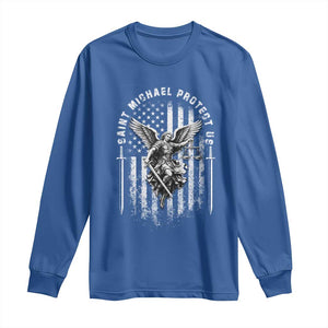 Vintage Saint Michael Archangel Protect Us Prayer Long Sleeve Shirt TS12 Royal Blue Print Your Wear