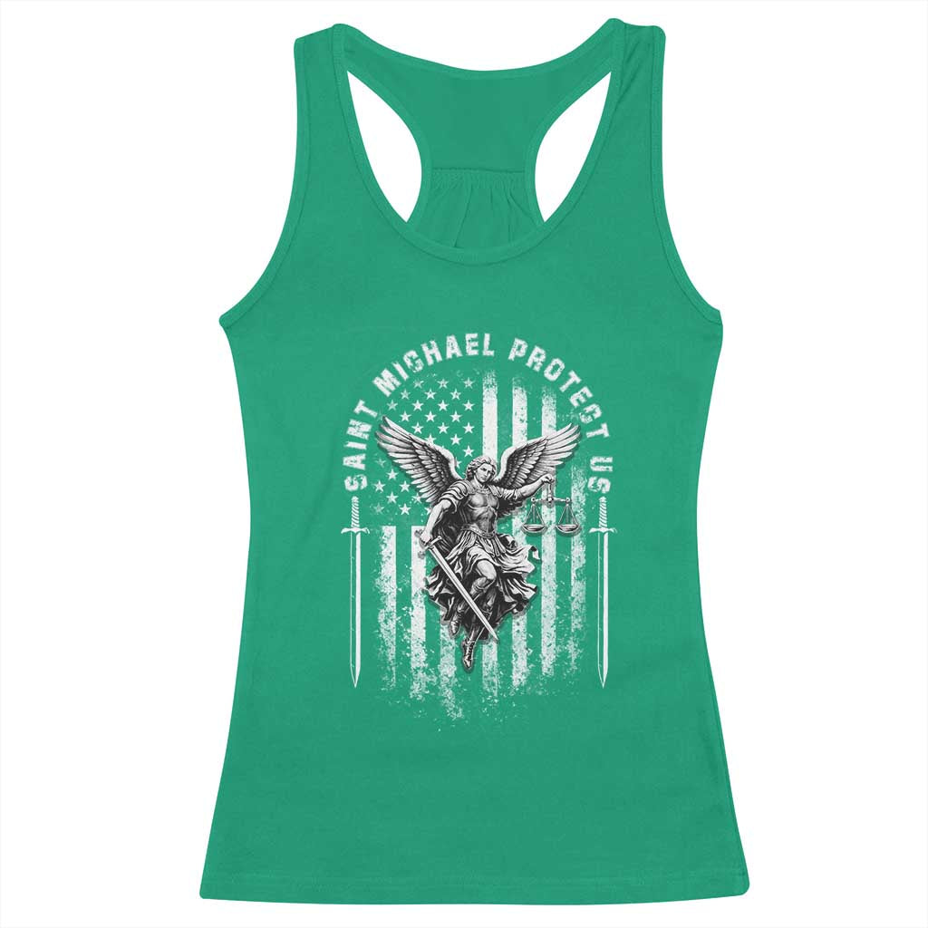Vintage Saint Michael Archangel Protect Us Prayer Racerback Tank Top TS12 Irish Green Print Your Wear