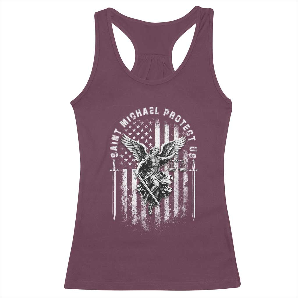 Vintage Saint Michael Archangel Protect Us Prayer Racerback Tank Top TS12 Maroon Print Your Wear