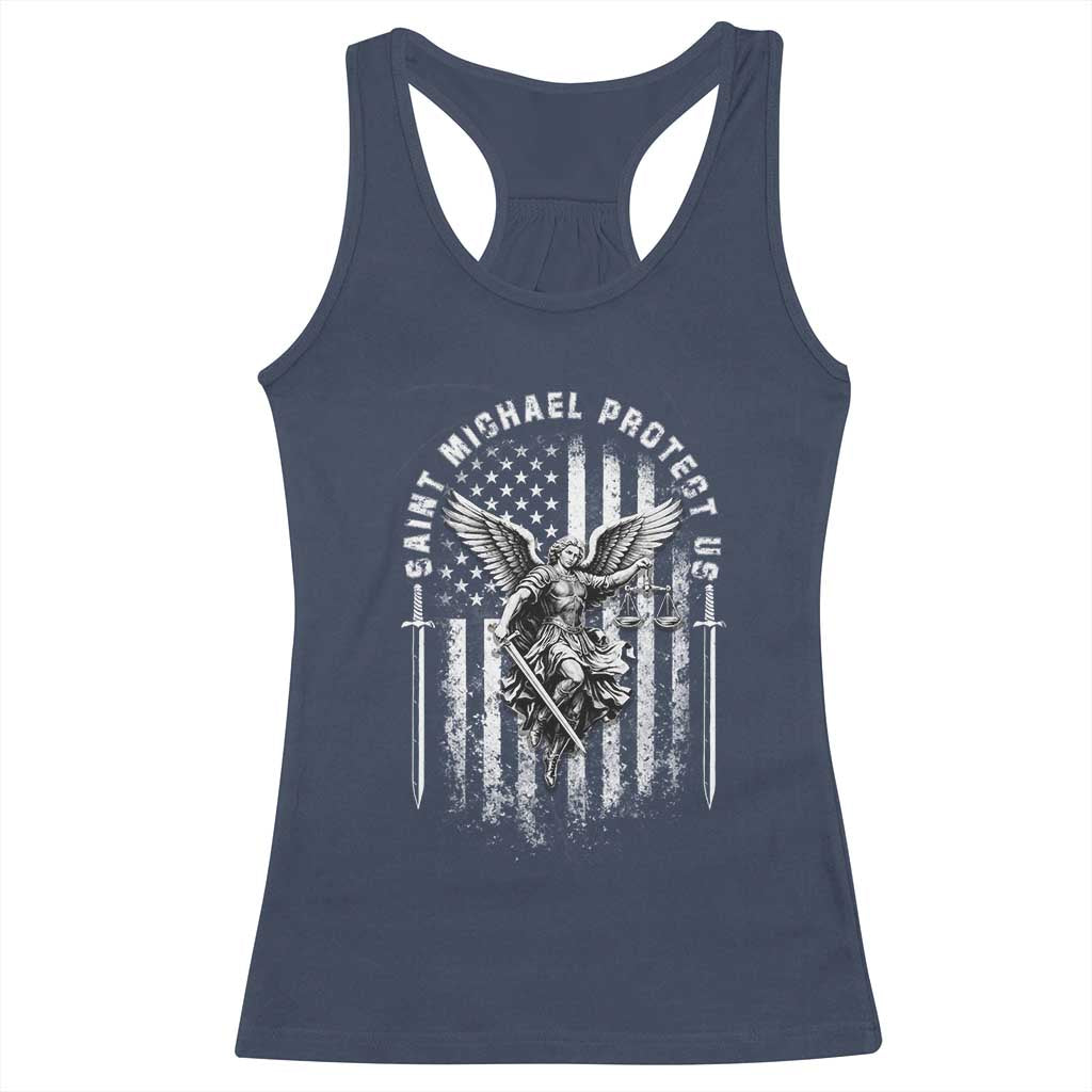 Vintage Saint Michael Archangel Protect Us Prayer Racerback Tank Top TS12 Navy Print Your Wear