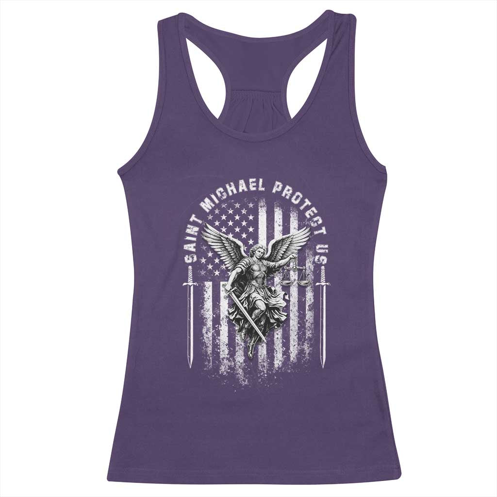 Vintage Saint Michael Archangel Protect Us Prayer Racerback Tank Top TS12 Purple Print Your Wear