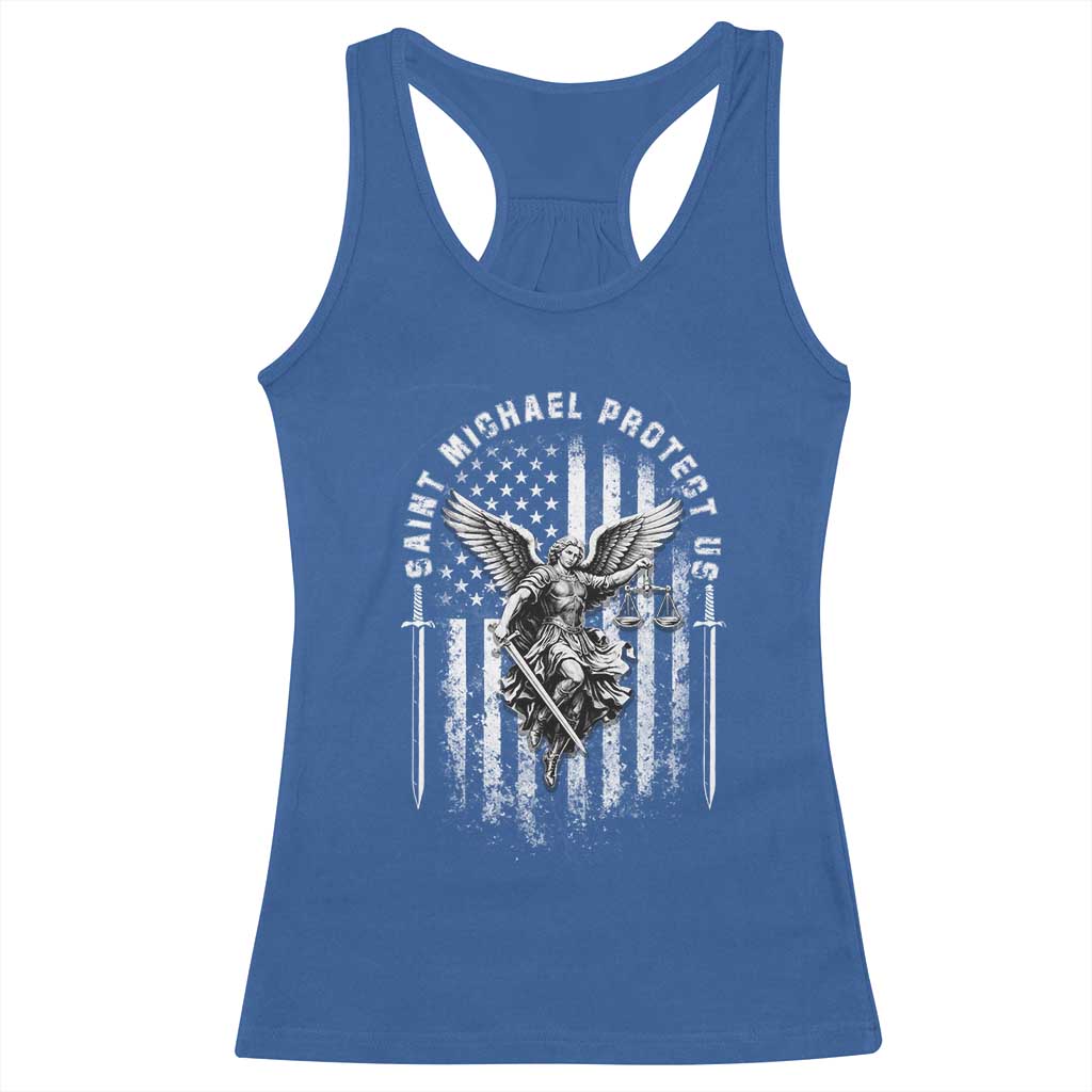 Vintage Saint Michael Archangel Protect Us Prayer Racerback Tank Top TS12 Royal Blue Print Your Wear