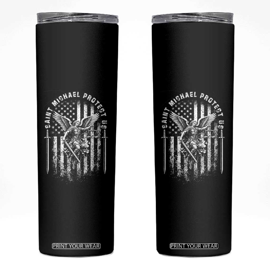 Vintage Saint Michael Archangel Protect Us Prayer Skinny Tumbler TS12 Black Print Your Wear