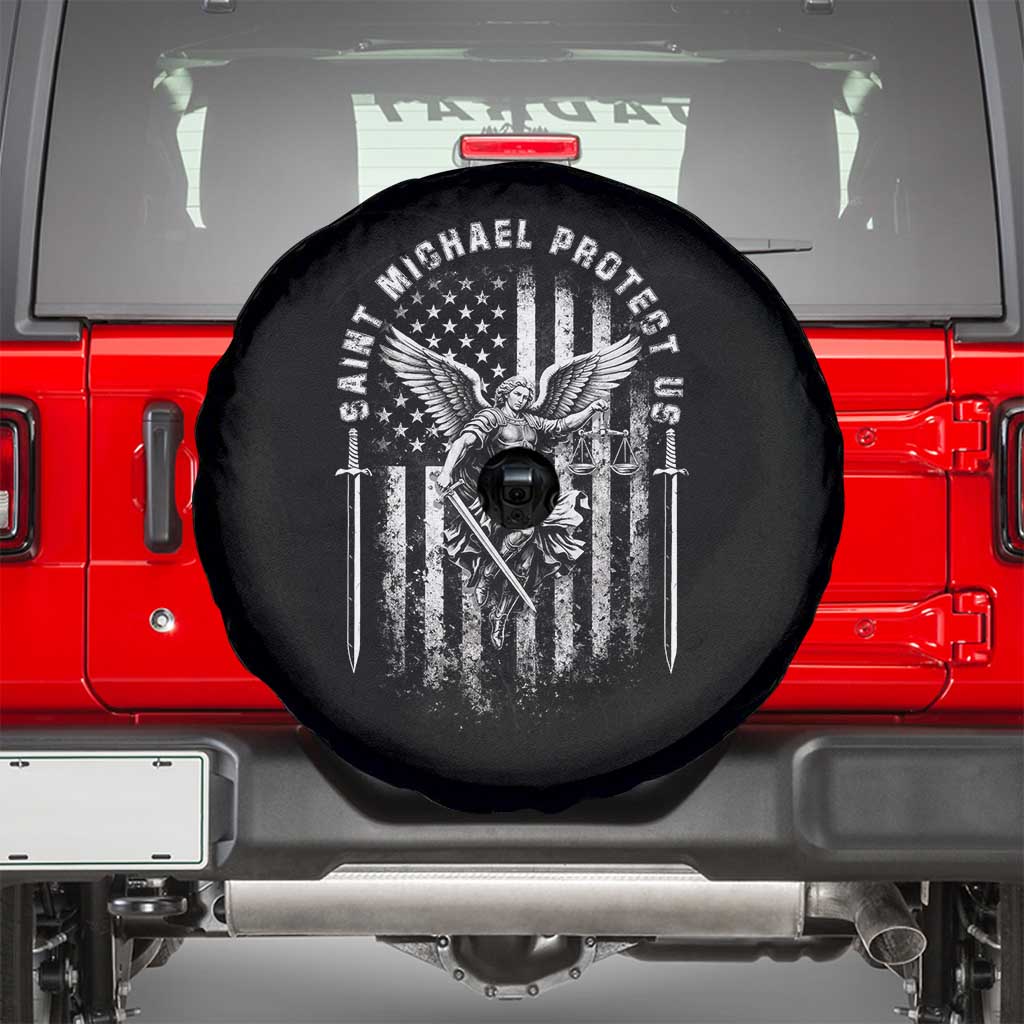 Vintage Saint Michael Archangel Protect Us Prayer Spare Tire Cover TS12 Black Print Your Wear