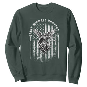 Vintage Saint Michael Archangel Protect Us Prayer Sweatshirt TS12 Dark Forest Green Print Your Wear