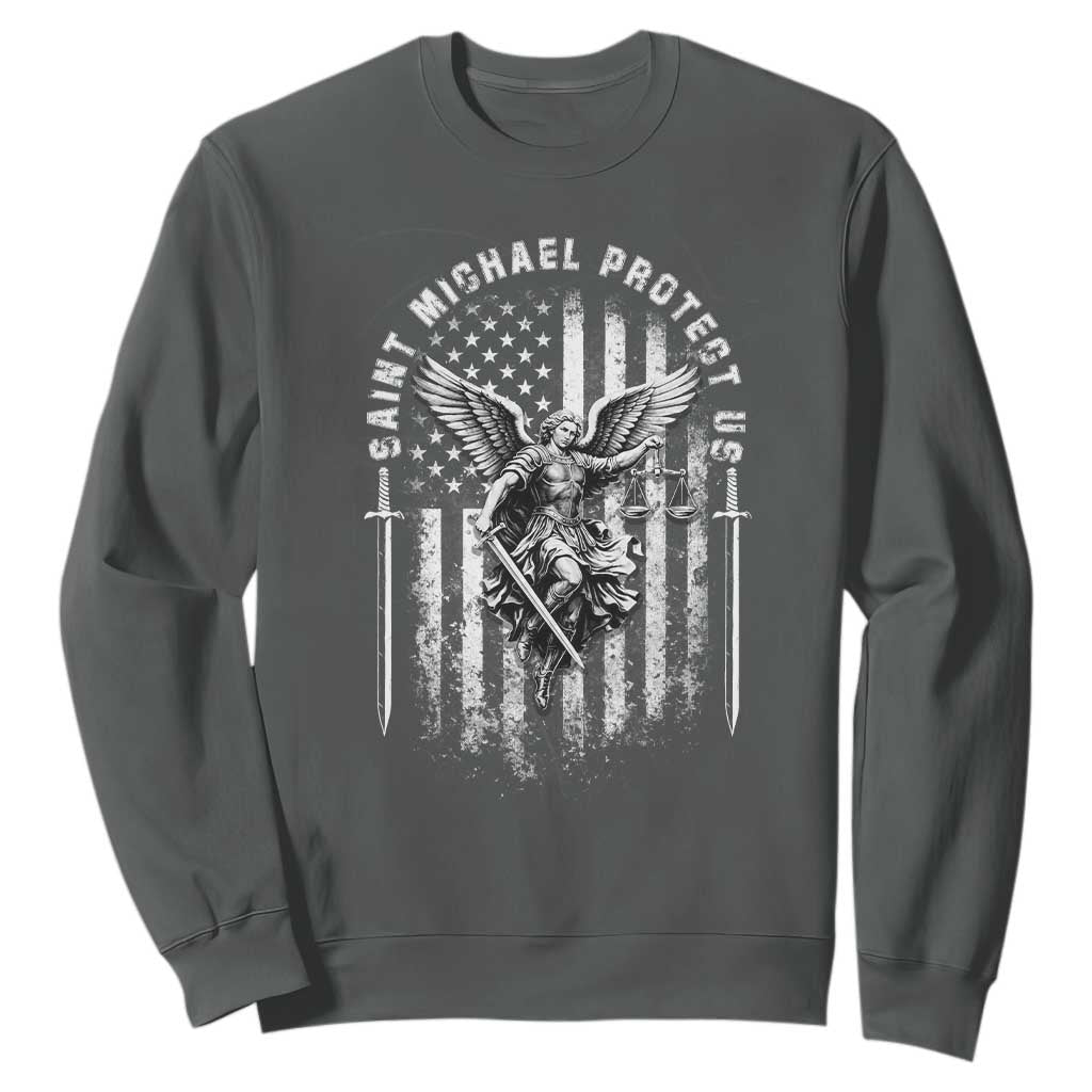 Vintage Saint Michael Archangel Protect Us Prayer Sweatshirt TS12 Dark Heather Print Your Wear