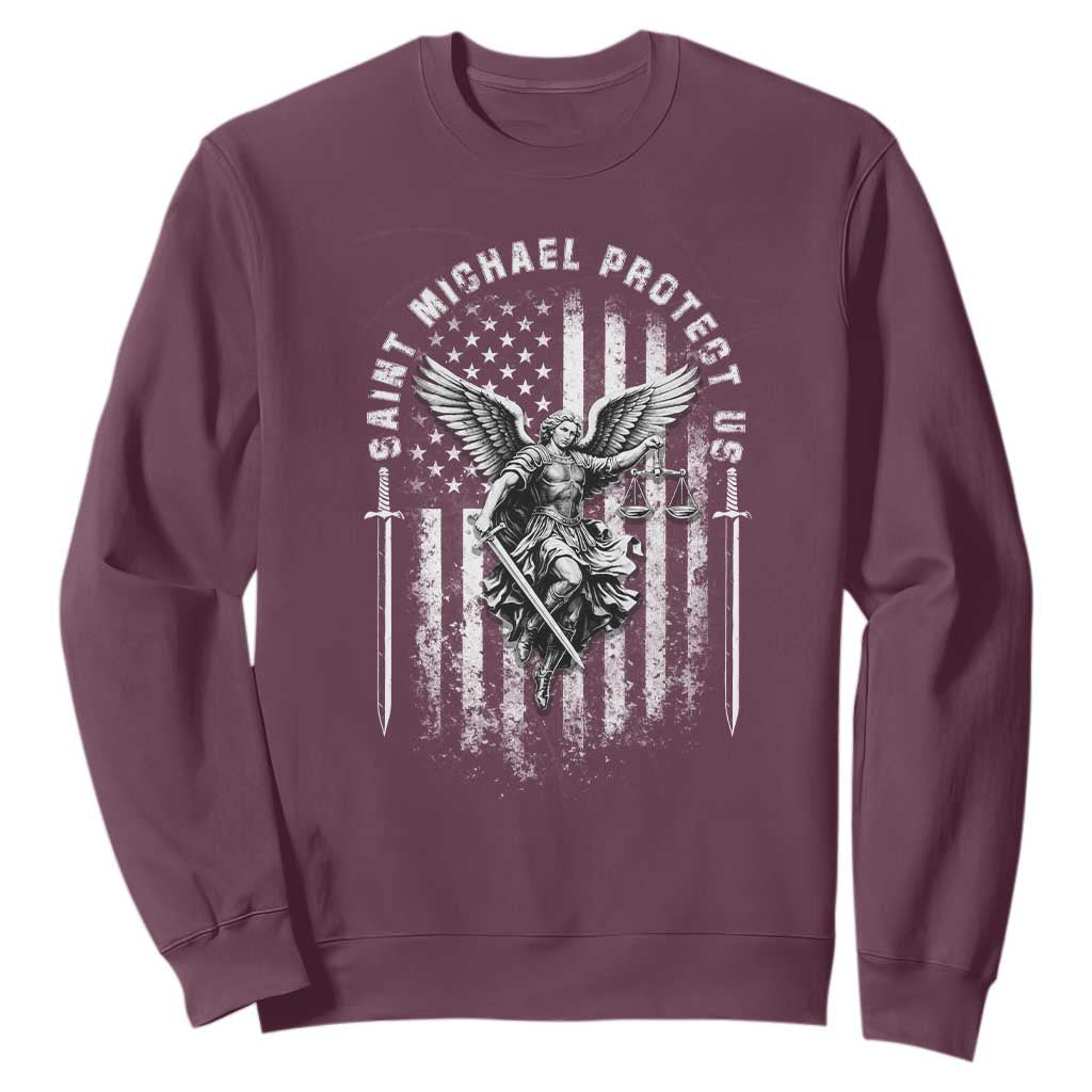 Vintage Saint Michael Archangel Protect Us Prayer Sweatshirt TS12 Maroon Print Your Wear