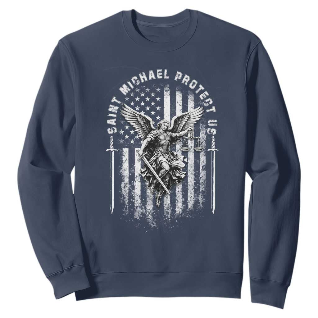 Vintage Saint Michael Archangel Protect Us Prayer Sweatshirt TS12 Navy Print Your Wear