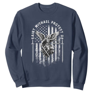 Vintage Saint Michael Archangel Protect Us Prayer Sweatshirt TS12 Navy Print Your Wear