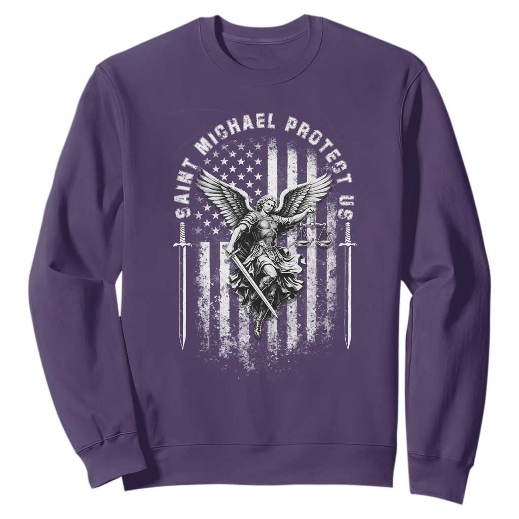 Vintage Saint Michael Archangel Protect Us Prayer Sweatshirt TS12 Purple Print Your Wear