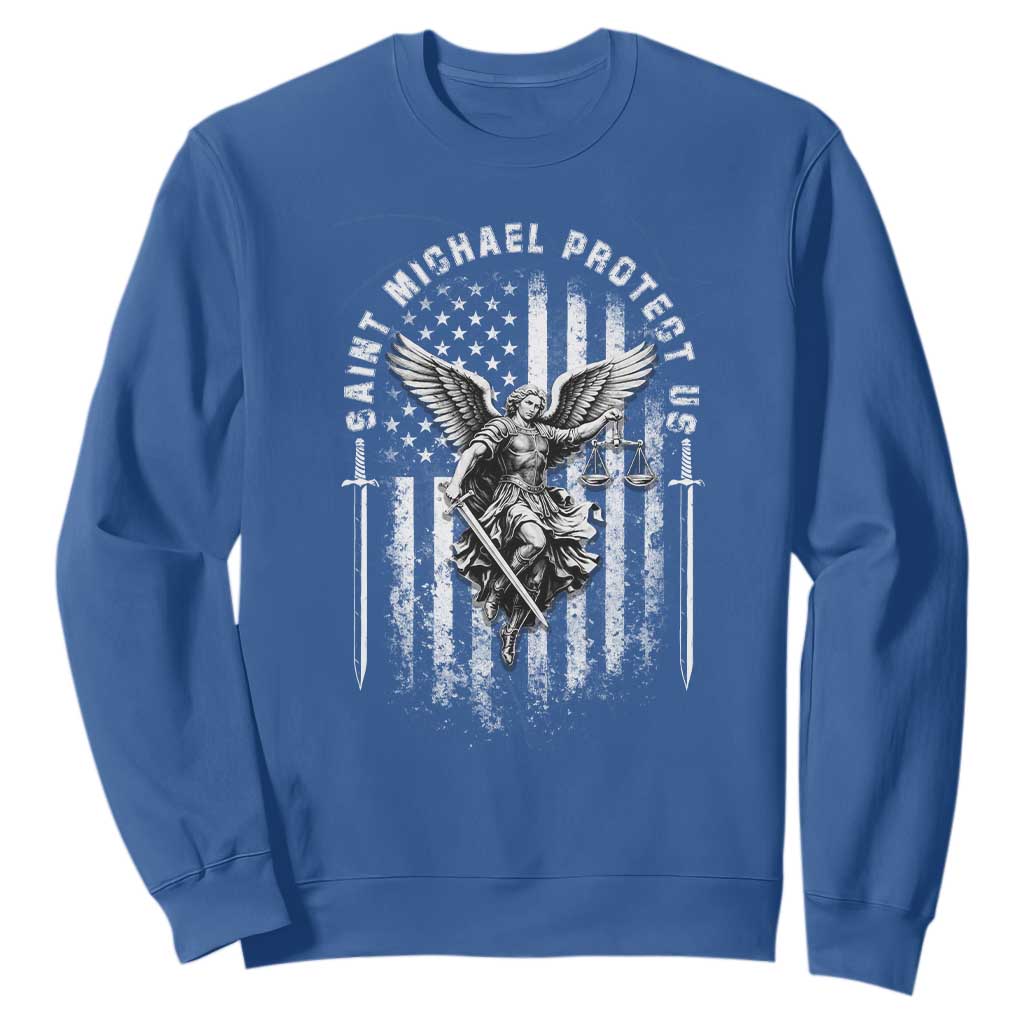 Vintage Saint Michael Archangel Protect Us Prayer Sweatshirt TS12 Royal Blue Print Your Wear