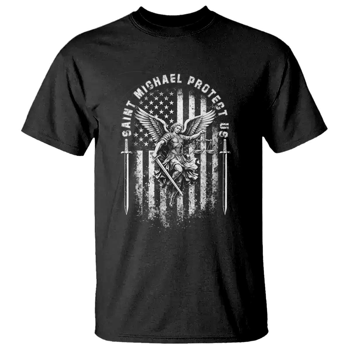 Vintage Saint Michael Archangel Protect Us Prayer T Shirt TS12 Black Print Your Wear