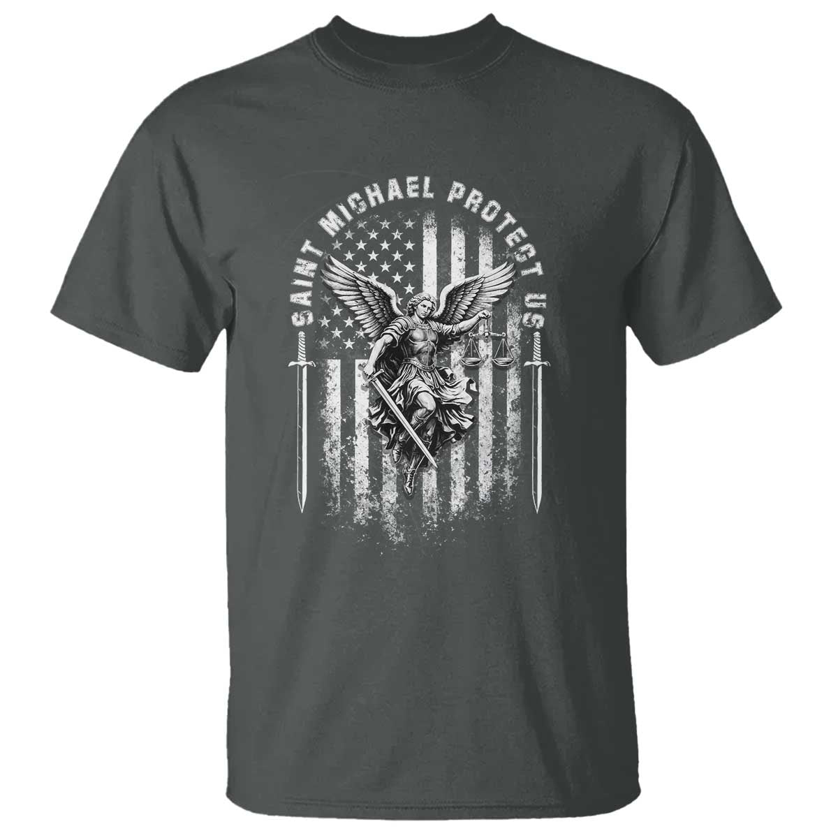 Vintage Saint Michael Archangel Protect Us Prayer T Shirt TS12 Dark Heather Print Your Wear