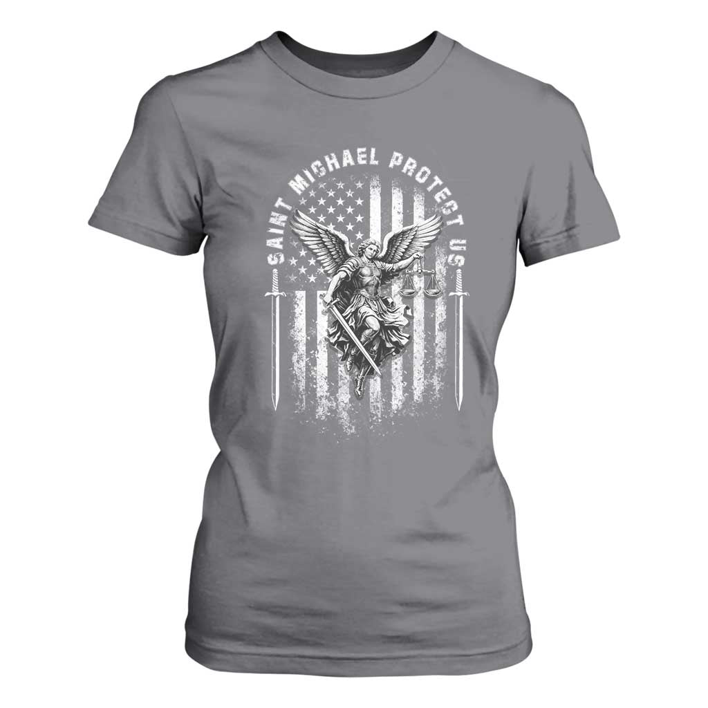 Vintage Saint Michael Archangel Protect Us Prayer T Shirt For Women TS12 Charcoal Print Your Wear