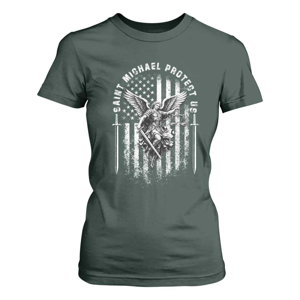 Vintage Saint Michael Archangel Protect Us Prayer T Shirt For Women TS12 Dark Forest Green Print Your Wear