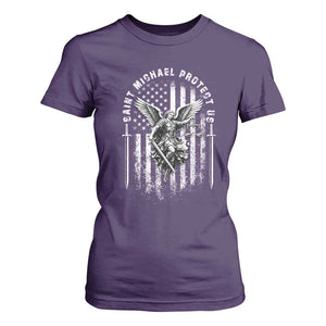 Vintage Saint Michael Archangel Protect Us Prayer T Shirt For Women TS12 Purple Print Your Wear