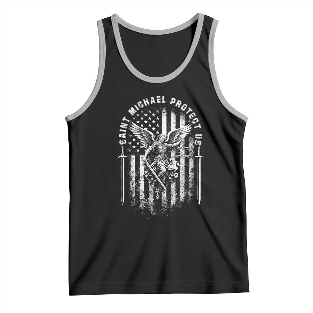 Vintage Saint Michael Archangel Protect Us Prayer Tank Top TS12 Black Athletic Heather Print Your Wear