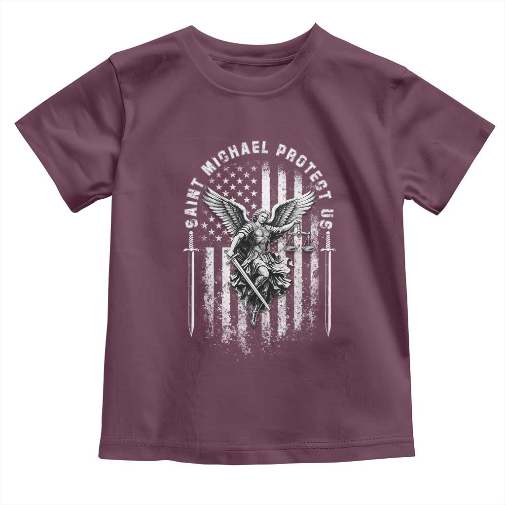 Vintage Saint Michael Archangel Protect Us Prayer Toddler T Shirt TS12 Maroon Print Your Wear