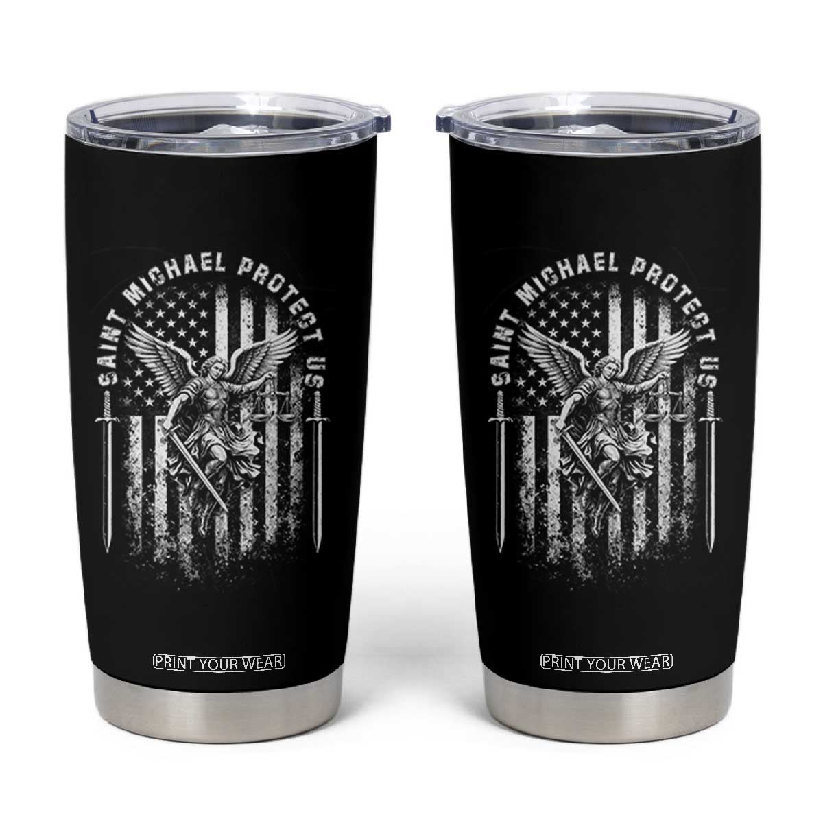 Vintage Saint Michael Archangel Protect Us Prayer Tumbler Cup TS12 Black Print Your Wear