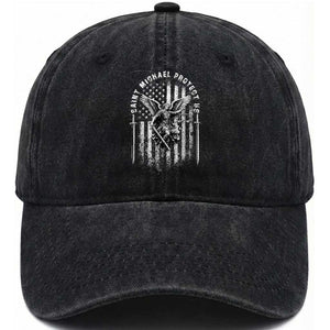 Vintage Saint Michael Archangel Protect Us Prayer Washed Cotton Baseball Cap TS12 Print Your Wear