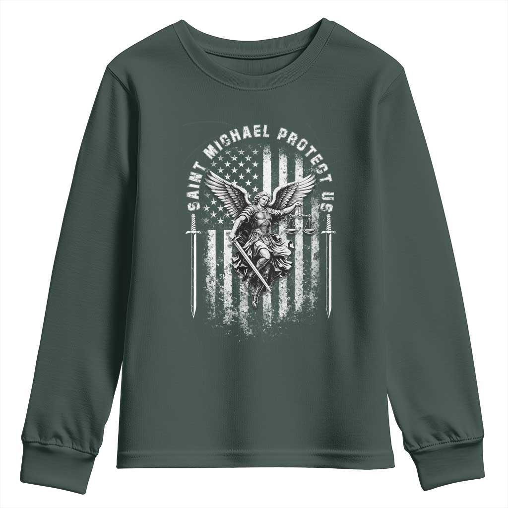 Vintage Saint Michael Archangel Protect Us Prayer Youth Sweatshirt TS12 Dark Forest Green Print Your Wear