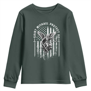 Vintage Saint Michael Archangel Protect Us Prayer Youth Sweatshirt TS12 Dark Forest Green Print Your Wear