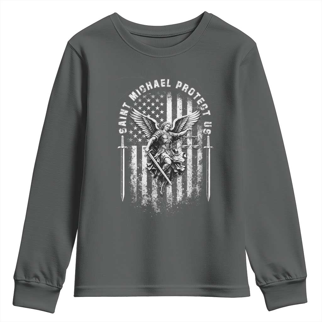 Vintage Saint Michael Archangel Protect Us Prayer Youth Sweatshirt TS12 Dark Heather Print Your Wear