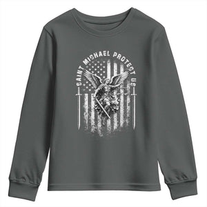 Vintage Saint Michael Archangel Protect Us Prayer Youth Sweatshirt TS12 Dark Heather Print Your Wear