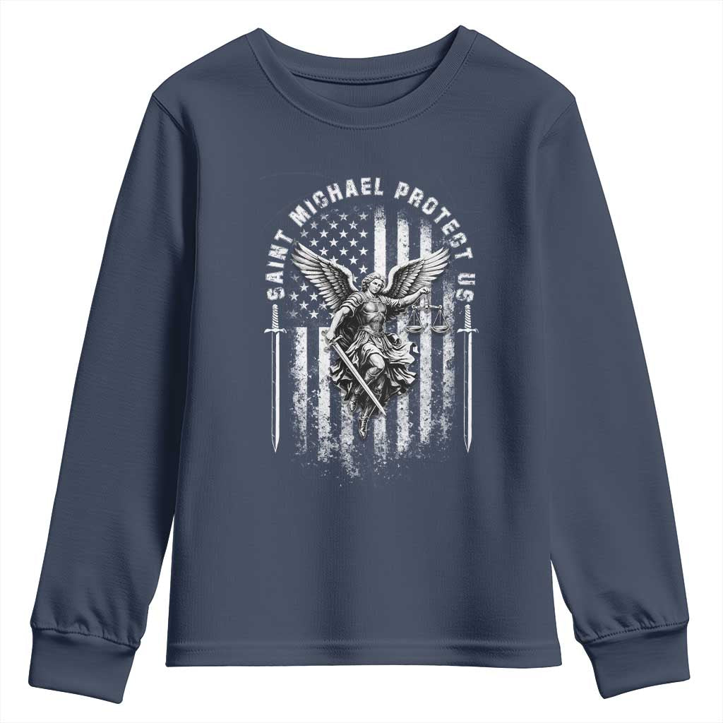 Vintage Saint Michael Archangel Protect Us Prayer Youth Sweatshirt TS12 Navy Print Your Wear