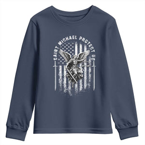 Vintage Saint Michael Archangel Protect Us Prayer Youth Sweatshirt TS12 Navy Print Your Wear