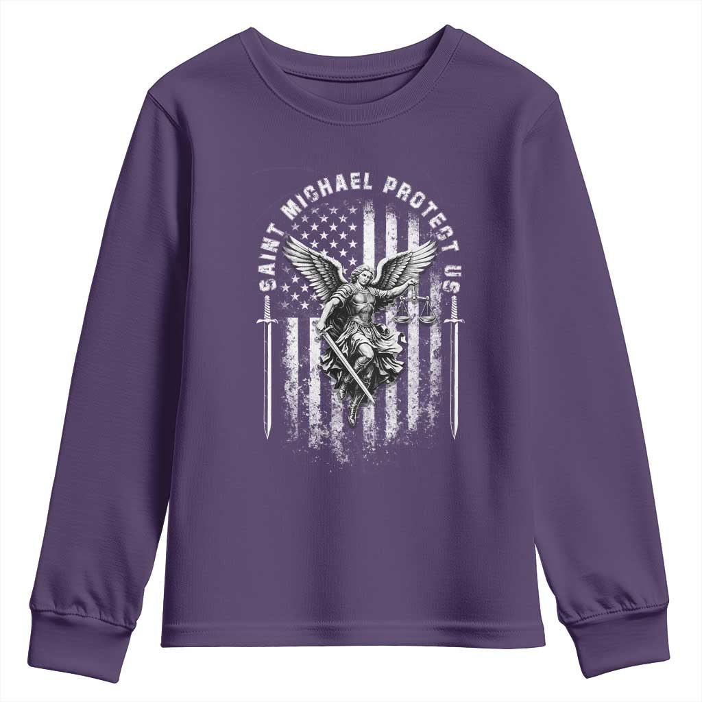 Vintage Saint Michael Archangel Protect Us Prayer Youth Sweatshirt TS12 Purple Print Your Wear