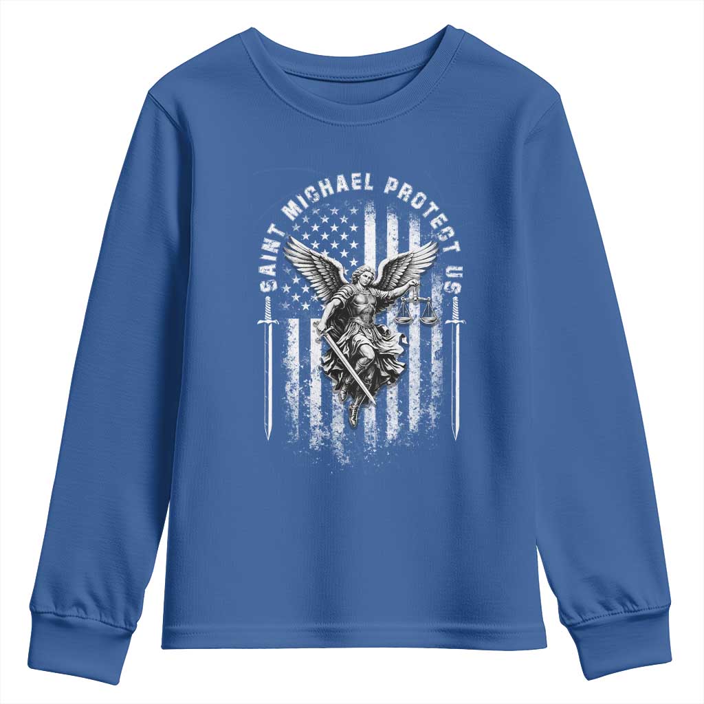 Vintage Saint Michael Archangel Protect Us Prayer Youth Sweatshirt TS12 Royal Blue Print Your Wear