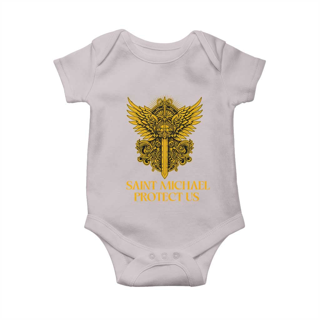 Vintage Catholic Saint Michael Protect Us Baby Onesie Religious Gift TS12 Ice Gray Print Your Wear
